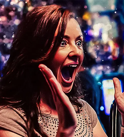 A woman shows her excitement jackpot winners